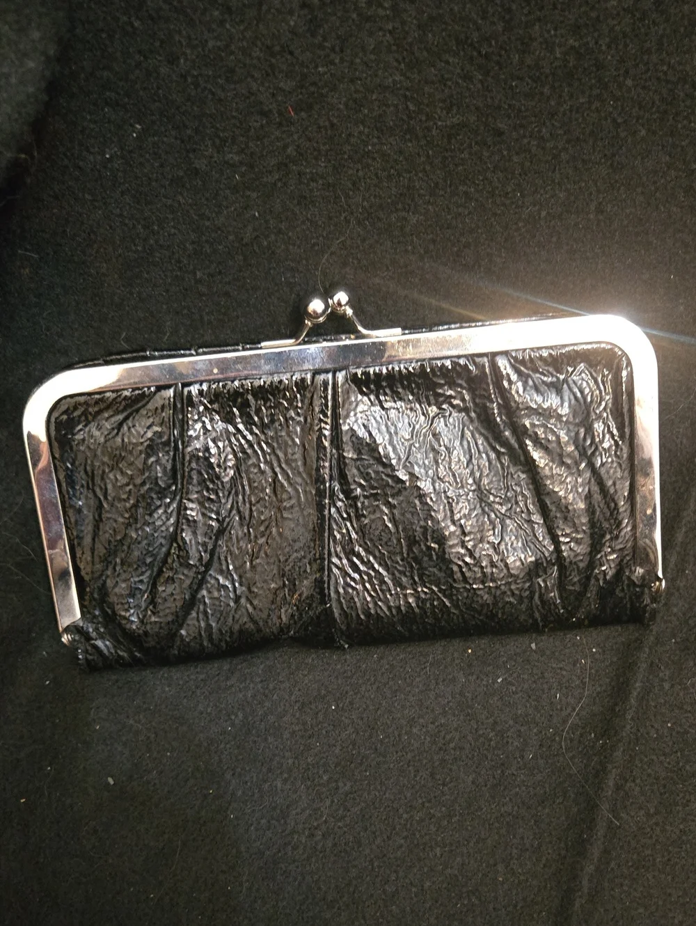 Big Buddha Black Textured Frame Clasp Clutch W Kiss. Lock